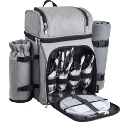 VEVOR Picnic Backpack, Beach Picnic Backpack Bag for 4 Person with Insulated Cooler Compartment, Detachable Bottle/Wine Holder, Lightweight Blanket, Plates and Cutlery Set for Hiking & Camping, Brown