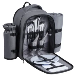 VEVOR Picnic Backpack, Beach Picnic Backpack Bag for 2 Person with Insulated Cooler Compartment, Detachable Bottle/Wine Holder, Lightweight Blanket, Plates and Cutlery Set for Hiking, Camping, Grey