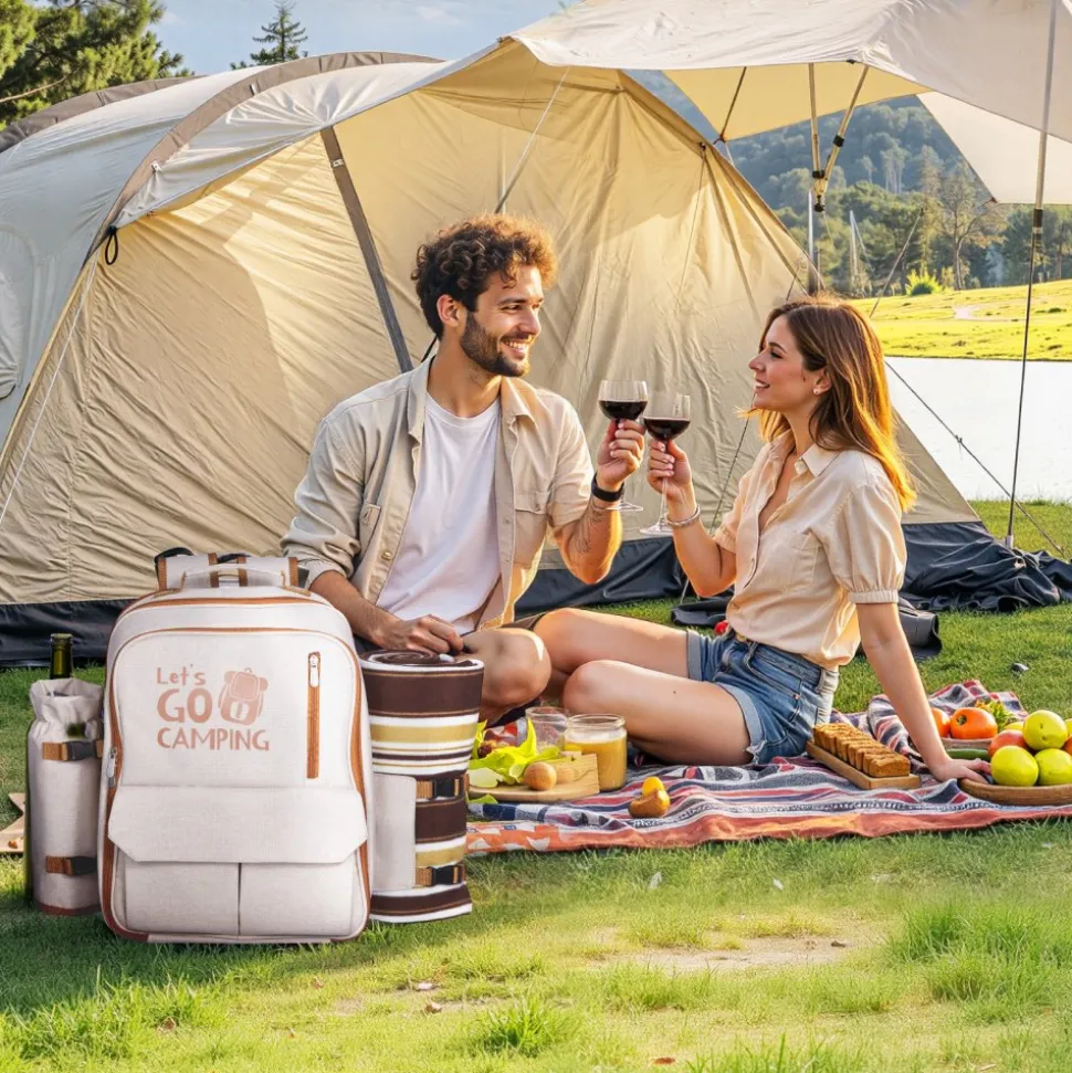 VEVOR Picnic Backpack, Beach Picnic Backpack Bag for 2 Person with Insulated Cooler Compartment, Detachable Bottle/Wine Holder, Lightweight Blanket, Plates & Cutlery Set for Hiking, Camping, Navy Blue