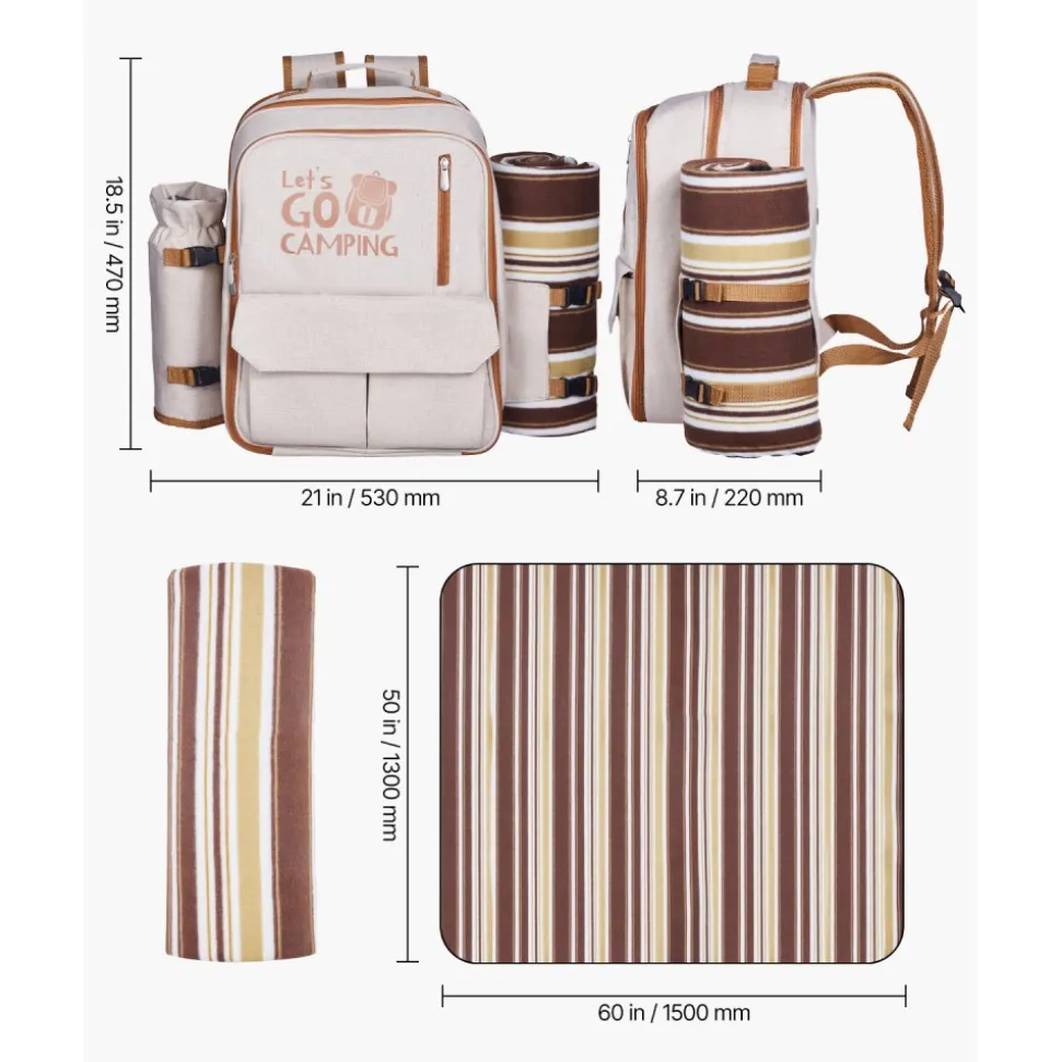VEVOR Picnic Backpack, Beach Picnic Backpack Bag for 2 Person with Insulated Cooler Compartment, Detachable Bottle/Wine Holder, Lightweight Blanket, Plates & Cutlery Set for Hiking, Camping, Navy Blue
