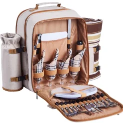 VEVOR Picnic Backpack, Beach Picnic Backpack Bag for 2 Person with Insulated Cooler Compartment, Detachable Bottle/Wine Holder, Lightweight Blanket, Plates & Cutlery Set for Hiking, Camping, Navy Blue