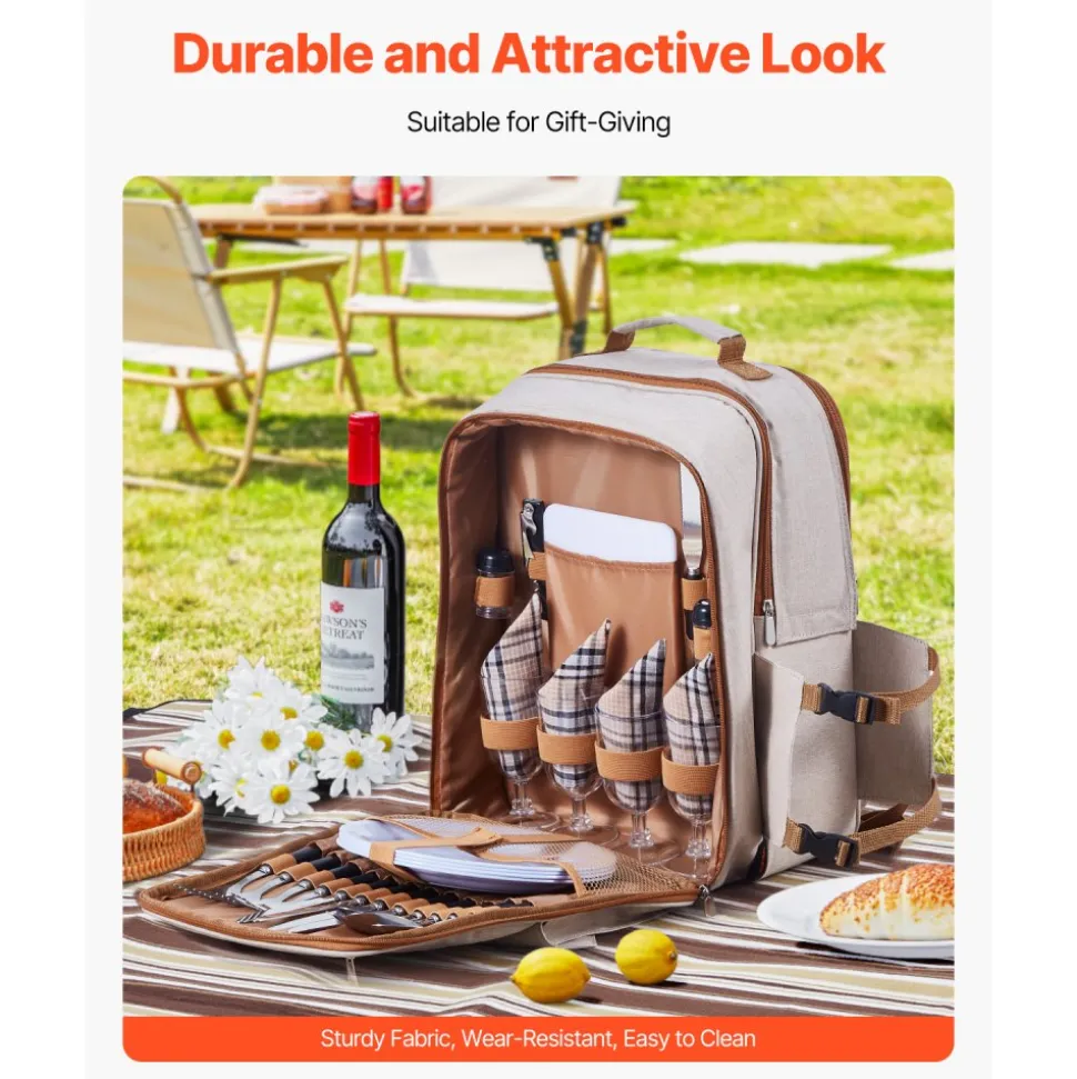VEVOR Picnic Backpack, Beach Picnic Backpack Bag for 2 Person with Insulated Cooler Compartment, Detachable Bottle/Wine Holder, Lightweight Blanket, Plates & Cutlery Set for Hiking, Camping, Navy Blue
