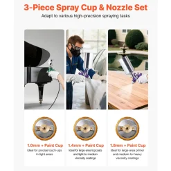 VEVOR 3-Piece Air Spray Gun Kit, Professional Auto Paint Spray Gun Set with 3 Nozzles (1/1.4/1.8mm), 3 Cups & Air Regulator, Gravity Feed Automotive Paint Sprayer for Primer, Topcoat & Touch-Up