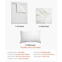 VEVOR 4-Piece Bed Sheet Set - Queen Size, 100% Bamboo Fiber Bedding Set, Cooling, Breathable & Shrink-Resistant Luxury Bed Sheet with Deep Pocket, Fit up to 16