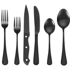 VEVOR 48-Piece Black Silverware Set with Steak Knives, Food-Grade Stainless Steel Flatware Utensils for 8, Mirror Finished Cutlery Set, Dishwasher Safe Eating Tableware for Kitchen Home, Service for 8