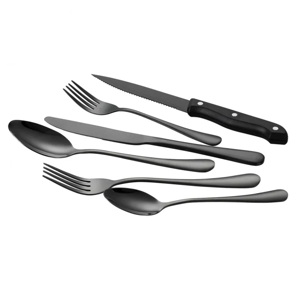 VEVOR 48-Piece Black Silverware Set with Steak Knives, Food-Grade Stainless Steel Flatware Utensils for 8, Mirror Finished Cutlery Set, Dishwasher Safe Eating Tableware for Kitchen Home, Service for 8