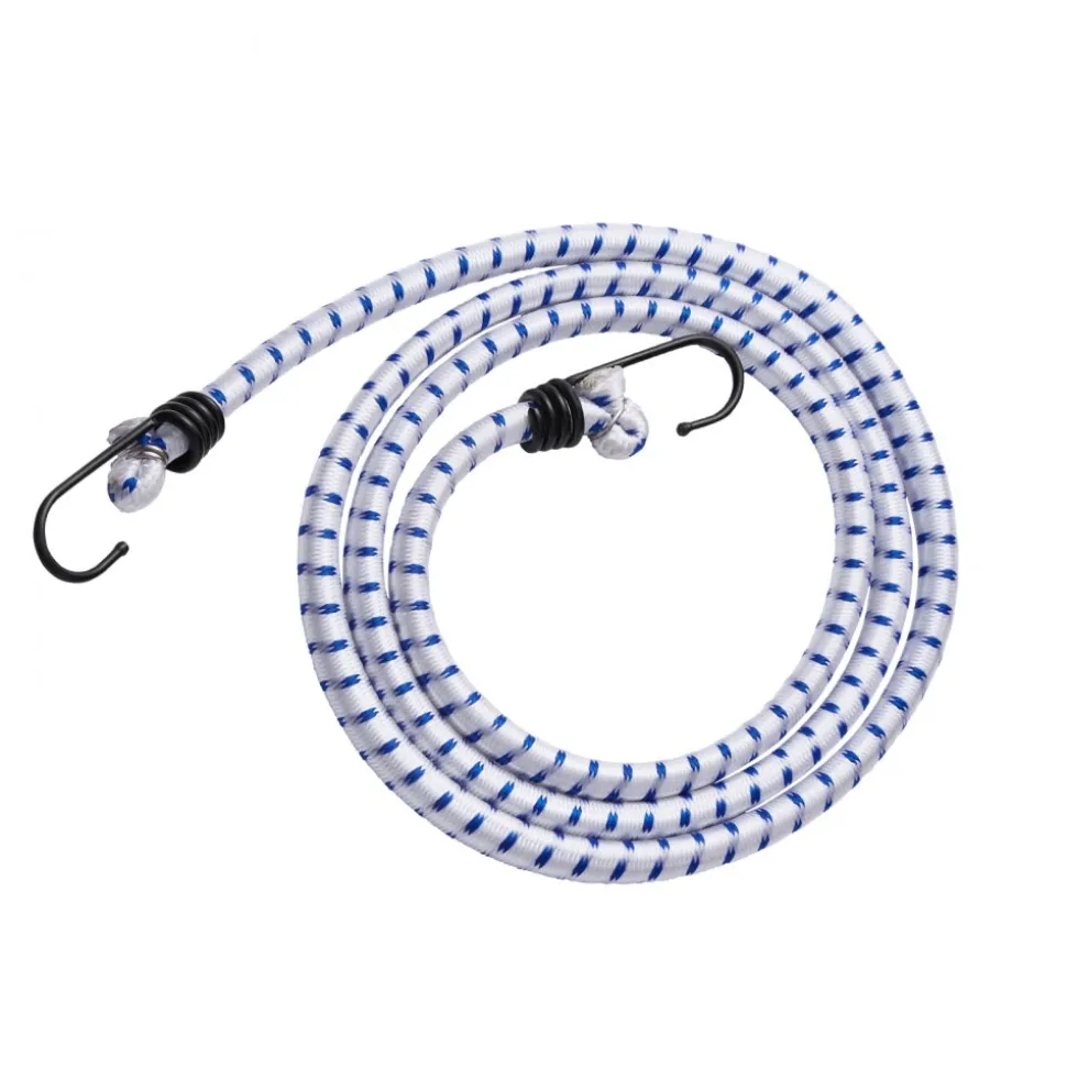 VEVOR 6 Piece Bungee Cords with A3 Steel Hooks, 72 Inch Heavy Duty Bungee Straps, 12 mm Elastic Bungee Ropes Set for Camping, Tarps, Motorcycle, Truck and Tent, White with Blue Stripes