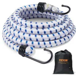 VEVOR 6 Piece Bungee Cords with A3 Steel Hooks, 72 Inch Heavy Duty Bungee Straps, 12 mm Elastic Bungee Ropes Set for Camping, Tarps, Motorcycle, Truck and Tent, White with Blue Stripes