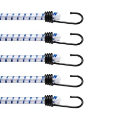 VEVOR 6 Piece Bungee Cords with A3 Steel Hooks, 72 Inch Heavy Duty Bungee Straps, 12 mm Elastic Bungee Ropes Set for Camping, Tarps, Motorcycle, Truck and Tent, White with Blue Stripes