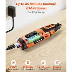 VEVOR 119-Piece Cordless Rotary Tool Kit, DC12V Portable Mini Power Rotary Tool, 28-Level Speed 5000-32000 RPM Multi-Purpose DIY Tools for Engraving, Sanding, Polishing, Carving, Cutting, DIY Crafts