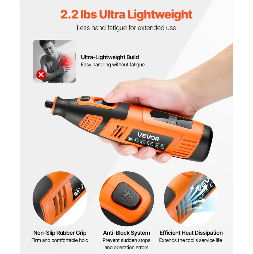 VEVOR 119-Piece Cordless Rotary Tool Kit, DC12V Portable Mini Power Rotary Tool, 28-Level Speed 5000-32000 RPM Multi-Purpose DIY Tools for Engraving, Sanding, Polishing, Carving, Cutting, DIY Crafts