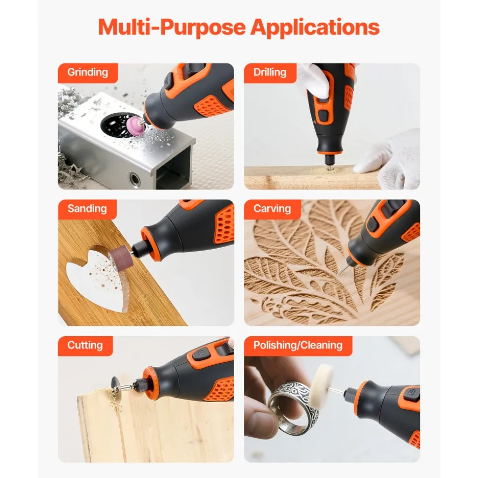 VEVOR 119-Piece Cordless Rotary Tool Kit, DC12V Portable Mini Power Rotary Tool, 28-Level Speed 5000-32000 RPM Multi-Purpose DIY Tools for Engraving, Sanding, Polishing, Carving, Cutting, DIY Crafts