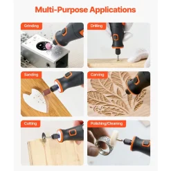 VEVOR 136-Piece Cordless Rotary Tool Kit, DC8V Portable Mini Power Rotary Tool, 5 Speeds 5000-30000RPM Multi-Purpose DIY Tools for Engraving, Sanding, Polishing, Carving, Grinding, Cutting, DIY Craft