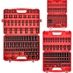 VEVOR 210 Piece Drive Impact Socket Set, 1/4, 3/8, 1/2 Inch, 6 Point Deep & Shallow Impact Sockets, SAE (3/16 to 1-1/4 in) and Metric (4 to 32 mm) Sizes with Extension Bars, Cr-Mo Steel, Carrying Case