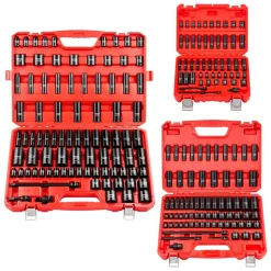 VEVOR 210 Piece Drive Impact Socket Set, 1/4, 3/8, 1/2 Inch, 6 Point Deep & Shallow Impact Sockets, SAE (3/16 to 1-1/4 in) and Metric (4 to 32 mm) Sizes with Extension Bars, Cr-Mo Steel, Carrying Case