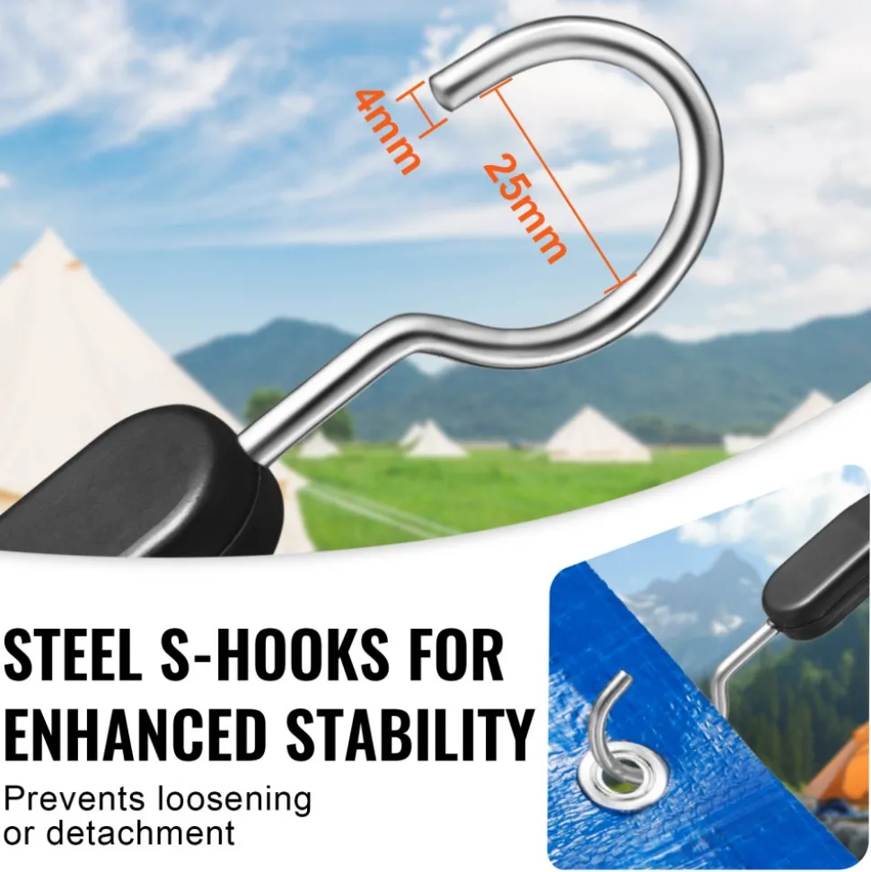 VEVOR 4 Piece Flat Bungee Cord, 20 mm Heavy Duty Bungee Straps with Steel S-Hooks, 40" Elastic Bungee Rope for Cargo, Tarps, Trucks and Tent, Black
