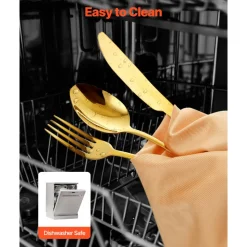 VEVOR 60-Piece Gold Silverware Set, Food-Grade Stainless Steel Flatware Utensils for 12, Mirror Finished Cutlery Set, Dishwasher Safe Eating Tableware for Kitchen Home, Include Knife Fork Spoon