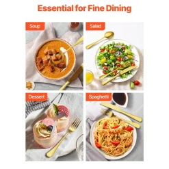 VEVOR 100-Piece Gold Silverware Set, Food-Grade Stainless Steel Flatware Utensils for 20, Mirror Finished Cutlery Set, Dishwasher Safe Eating Tableware for Kitchen Home, Include Knife Fork Spoon