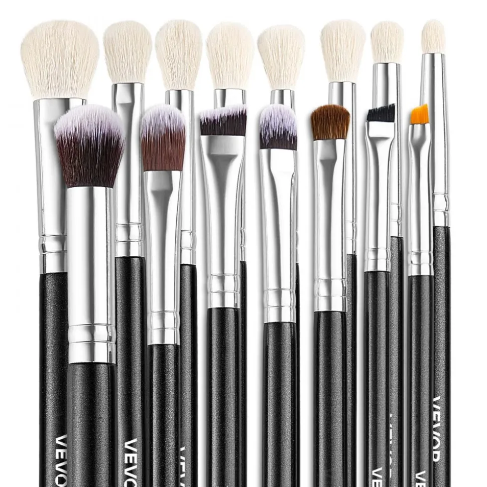 VEVOR 15-Piece Makeup Brush Set for Foundation Blending Eyeshadow, Professional Vegan Brushes with Soft Synthetic Bristles, Ergonomic Wood Handle & Aluminum Ferrule, Portable and Travel-Friendly