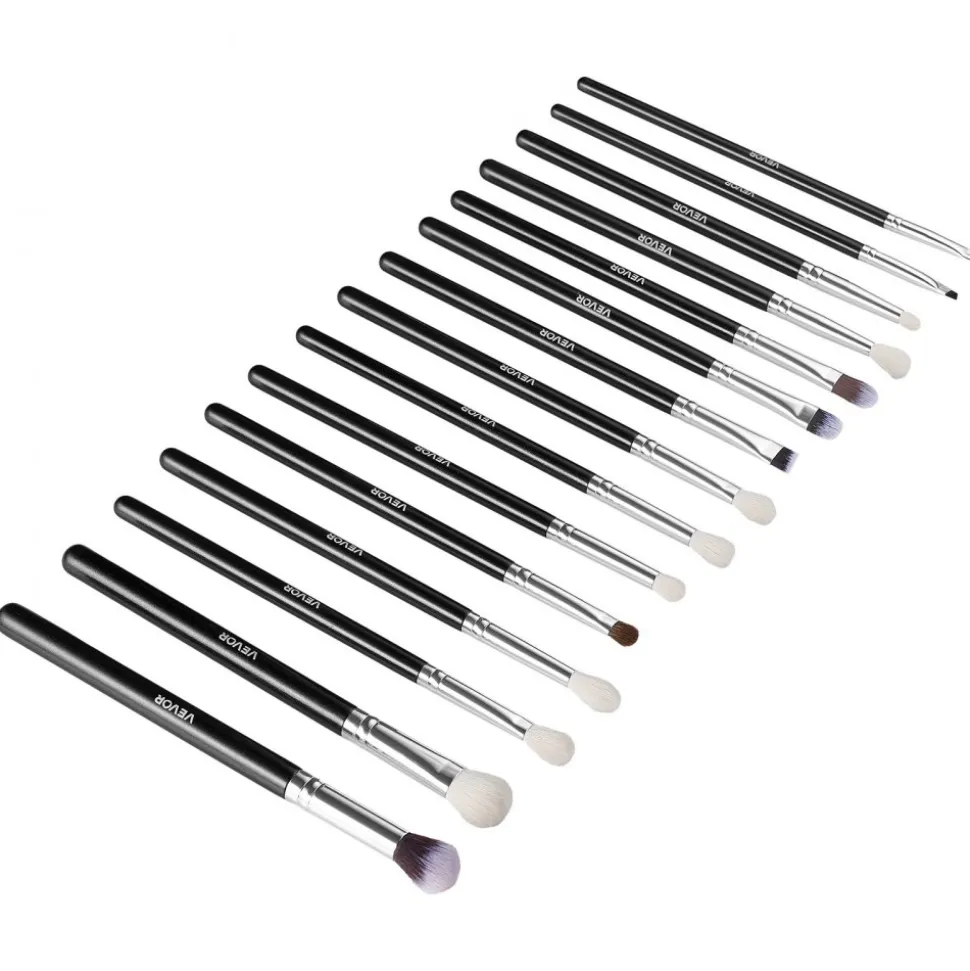 VEVOR 15-Piece Makeup Brush Set for Foundation Blending Eyeshadow, Professional Vegan Brushes with Soft Synthetic Bristles, Ergonomic Wood Handle & Aluminum Ferrule, Portable and Travel-Friendly