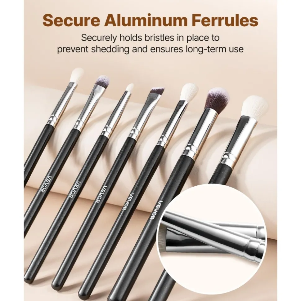 VEVOR 15-Piece Makeup Brush Set for Foundation Blending Eyeshadow, Professional Vegan Brushes with Soft Synthetic Bristles, Ergonomic Wood Handle & Aluminum Ferrule, Portable and Travel-Friendly