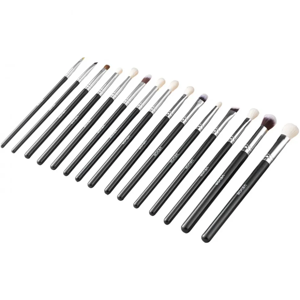 VEVOR 15-Piece Makeup Brush Set for Foundation Blending Eyeshadow, Professional Vegan Brushes with Soft Synthetic Bristles, Ergonomic Wood Handle & Aluminum Ferrule, Portable and Travel-Friendly