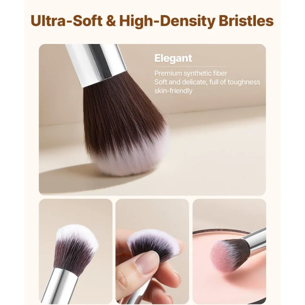 VEVOR 15-Piece Makeup Brush Set for Foundation Blending Eyeshadow, Professional Vegan Brushes with Soft Synthetic Bristles, Ergonomic Wood Handle & Aluminum Ferrule, Portable and Travel-Friendly