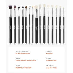 VEVOR 15-Piece Makeup Brush Set for Foundation Blending Eyeshadow, Professional Vegan Brushes with Soft Synthetic Bristles, Ergonomic Wood Handle & Aluminum Ferrule, Portable and Travel-Friendly
