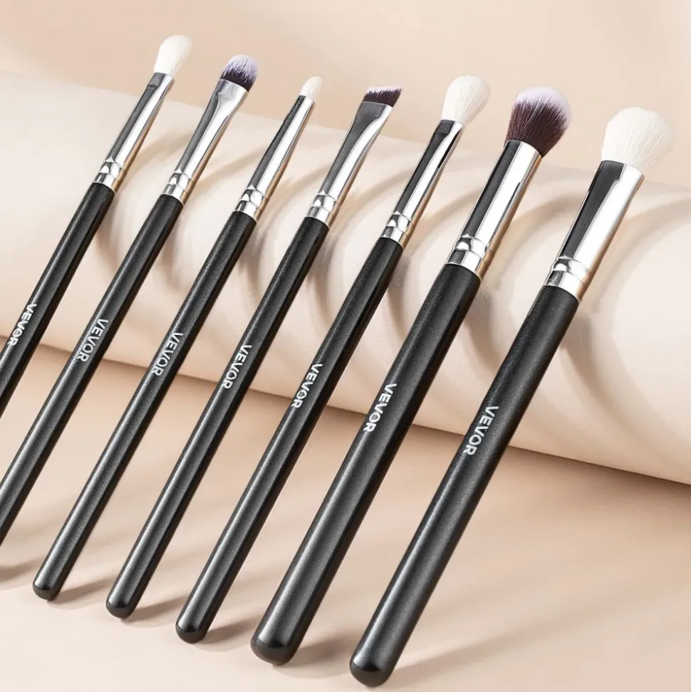 VEVOR 15-Piece Makeup Brush Set for Foundation Blending Eyeshadow, Professional Vegan Brushes with Soft Synthetic Bristles, Ergonomic Wood Handle & Aluminum Ferrule, Portable and Travel-Friendly