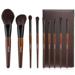 VEVOR 9-Piece Makeup Brush Set for Foundation Blending Eyeshadow, Professional Makeup Brush Kit with Soft Natural Wool & Vegan Synthetic Bristles, Ergonomic Wood Handle, Travel-Friendly Storage Bag