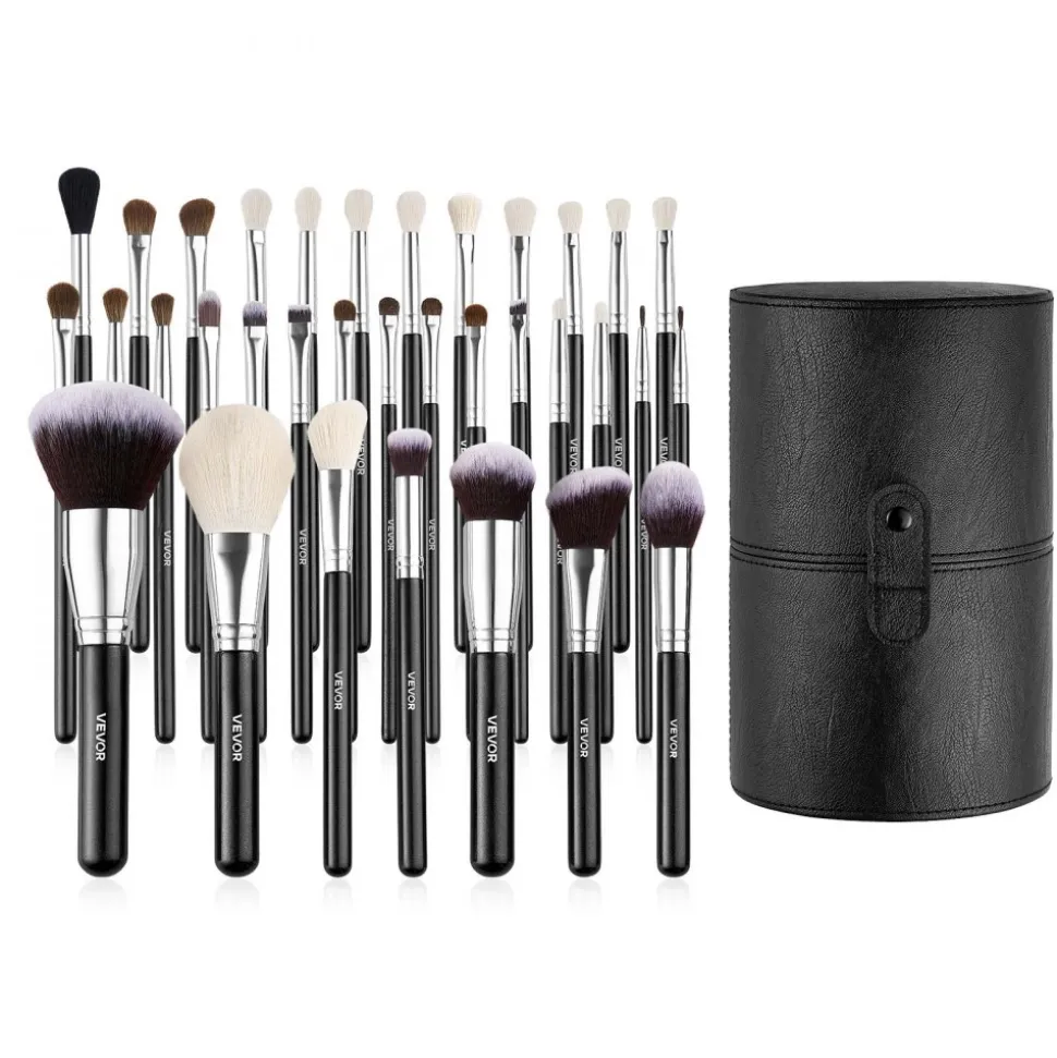 VEVOR 34-Piece Makeup Brush Set, Professional Brushes Kit for Foundation Blending Eyeshadow Concealer Blush - with Soft Bristles, Ergonomic Wood Handle, Travel-Friendly Case Included