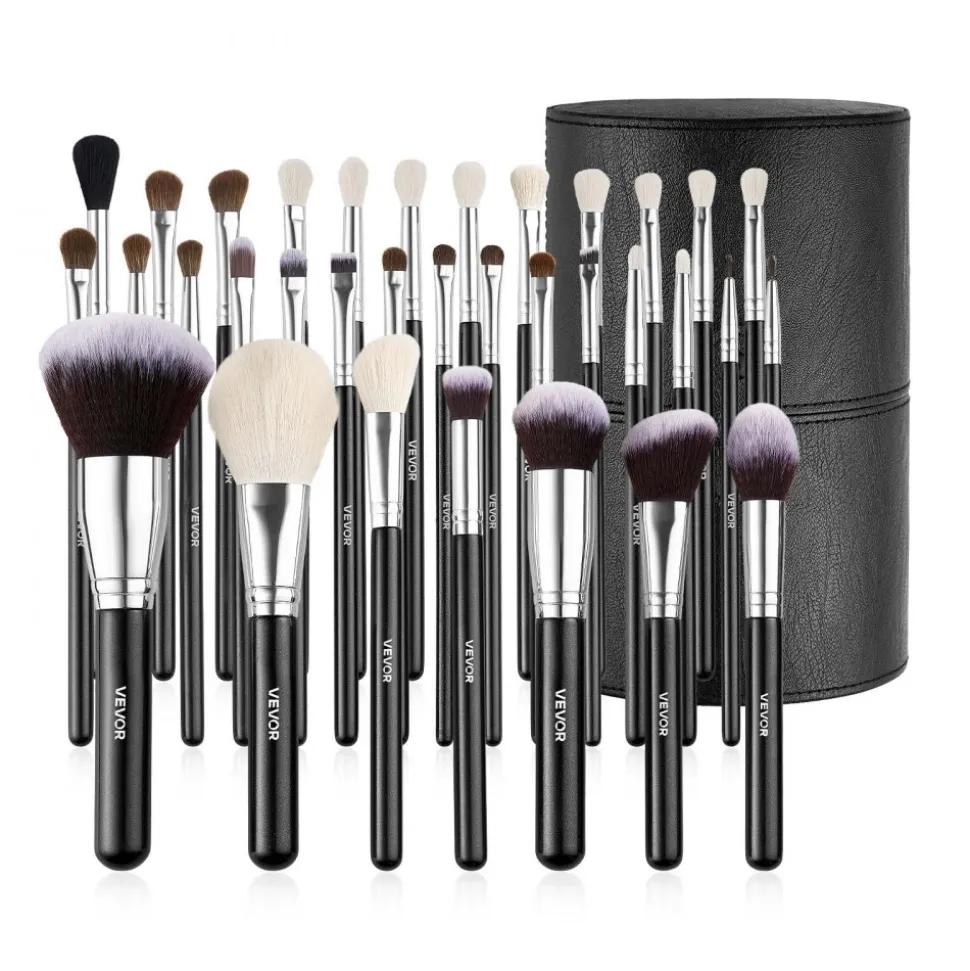 VEVOR 34-Piece Makeup Brush Set, Professional Brushes Kit for Foundation Blending Eyeshadow Concealer Blush - with Soft Bristles, Ergonomic Wood Handle, Travel-Friendly Case Included