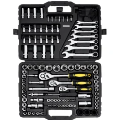 VEVOR 121-Piece Mechanics Tool Set, 1/4" 3/8" 1/2" Drive Sockets, SAE and Metric Mechanic Tool Kit with Bits, Wrenches, Ratchet Handle, Accessories, and Plastic Storage Case, for Automotive Repair