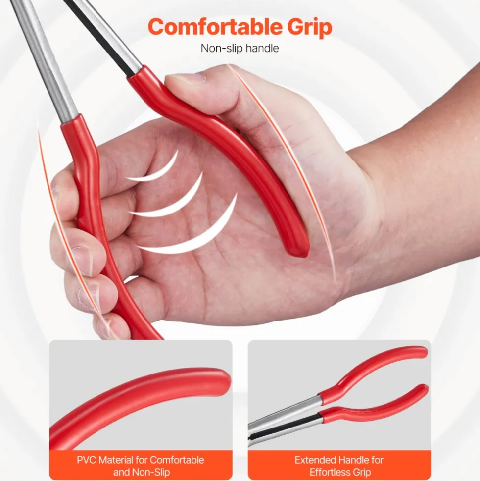 VEVOR 5-Piece Needle Nose Pliers, 11 in Long Needle Nose Pliers Set, Diagonal Cutting Pliers, 45°/ 90° Bent Nose Plier, Round Nose Plier, Long Nose Plier, Professional Pliers Set with Storage Bag
