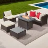 VEVOR 6-Piece Outdoor Patio Furniture Set, Wicker Rattan Outdoor Sectional Conversation Set with 50000BTU Propane Fire Pit Table, Cushioned Sofas, Coffee Table & Ottoman for Patio Garden Backyard