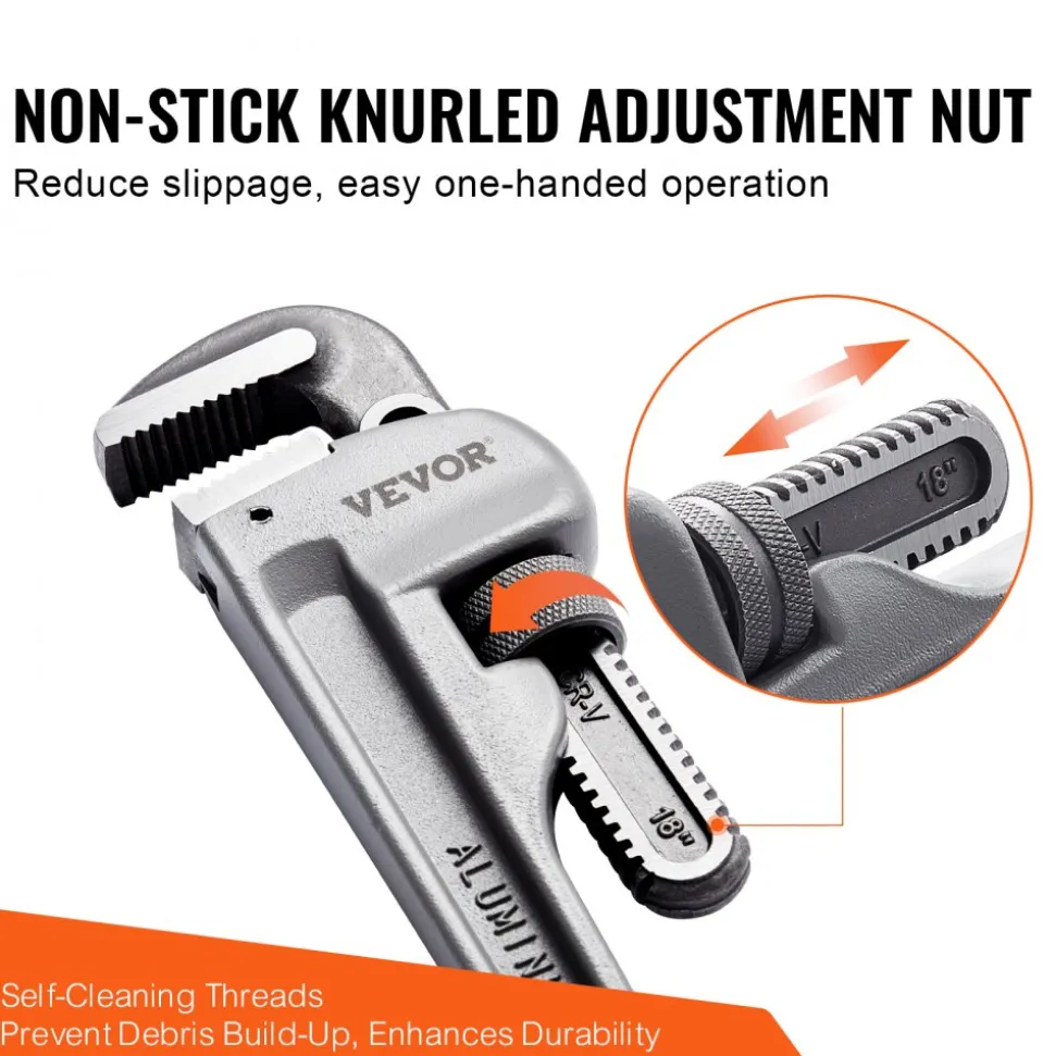 VEVOR 3-Piece Pipe Wrench Set, 10" 14" 18" Aluminum Straight Pipe Wrench, Adjustable Plumbing Wrench, with High Strength Jaw and Ergonomic Handle, Hangable Design, for Water Pipes, Automotive Repairs