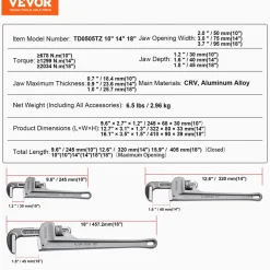 VEVOR 3-Piece Pipe Wrench Set, 10