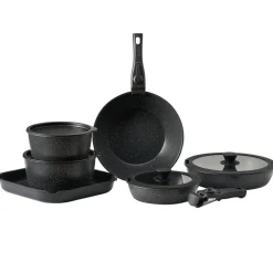 VEVOR 17 Piece Pots and Pans Set, Granite Nonstick Detachable Handle Cookware, Space Saving Induction Cookwares, Kitchen RV Cooking Sets with Frying, Sauce, Saute, Tempered Glass Lid, Oven Safe, Black
