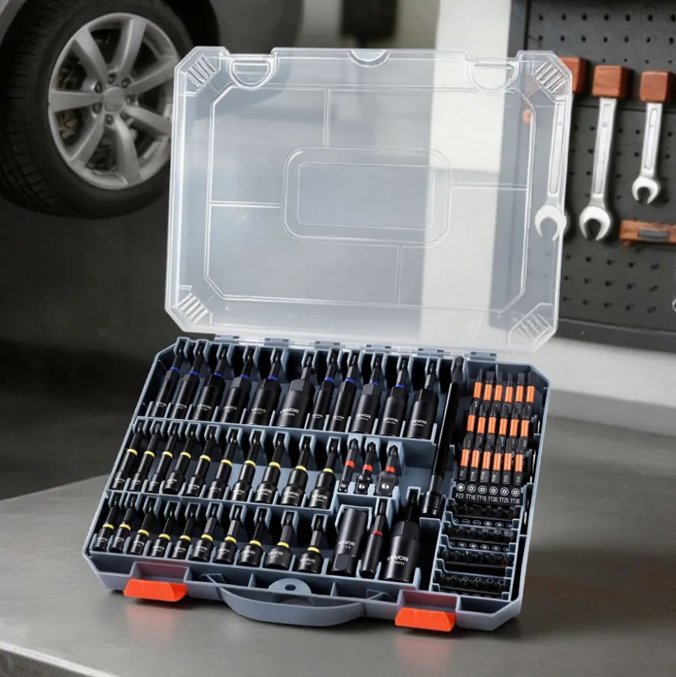 VEVOR 80-Piece Premium Magnetic Impact Nut Driver Set, Metric & SAE Sizes, with Socket Adapters, Bit Holder, Wing Nut Driver, Universal Sockets, Quick Release Extension, Power Bits, Storage Box