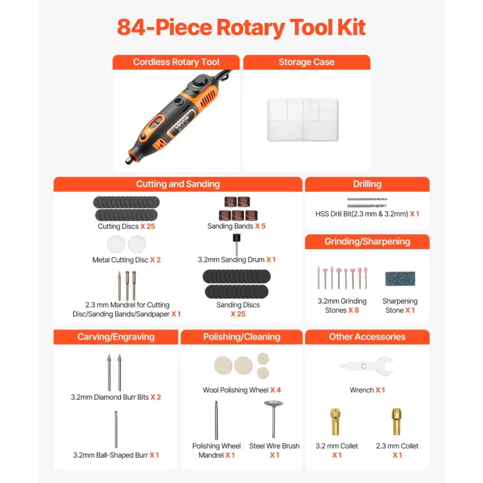 VEVOR 51-Piece Rotary Tool Kit, 200W Mini Power Rotary Tool Corded, 8000-40000RPM Multi-Purpose DIY Tools with Universal Chuck for Engraving, Sanding, Grinding, Polishing, Cutting, DIY Crafts