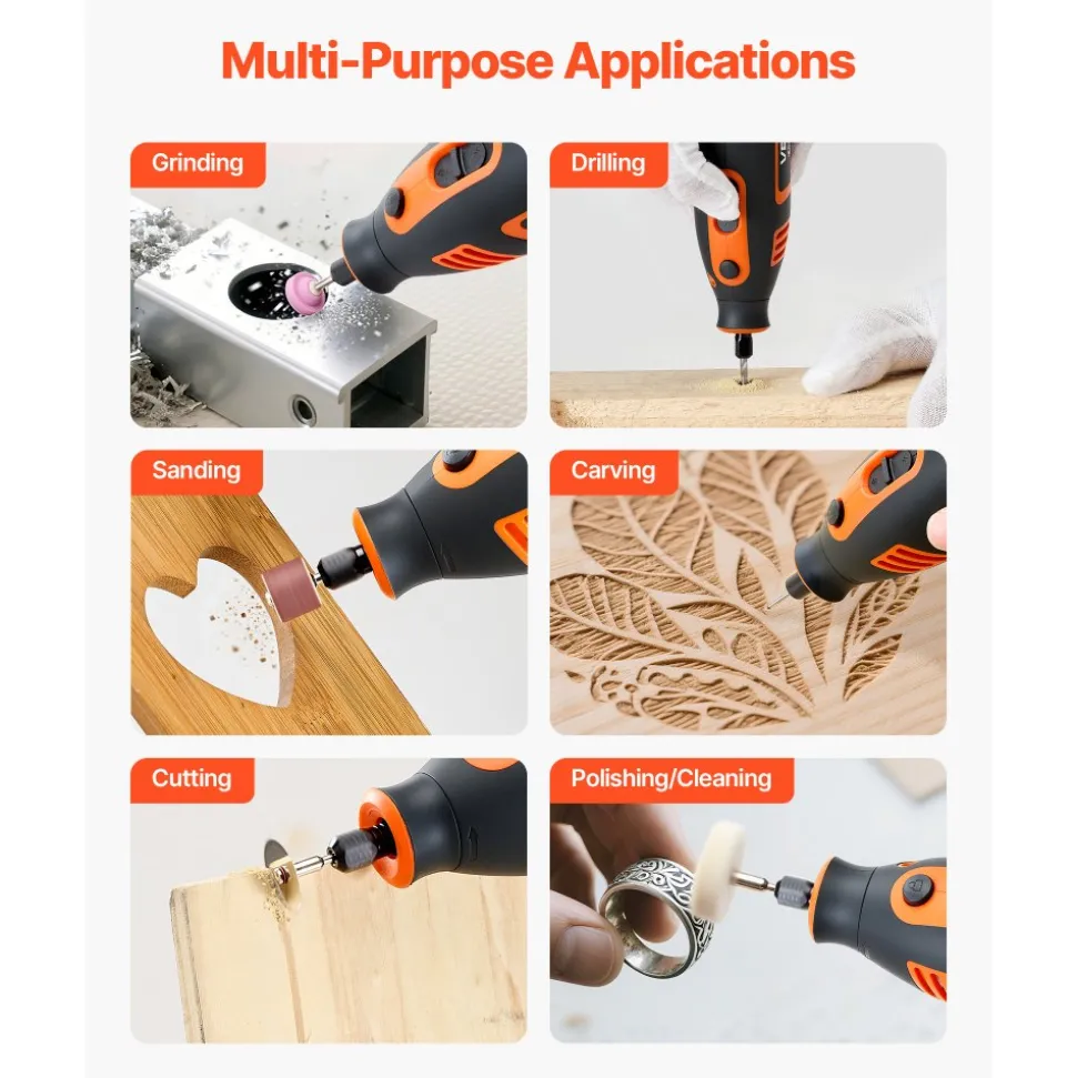 VEVOR 51-Piece Rotary Tool Kit, 200W Mini Power Rotary Tool Corded, 8000-40000RPM Multi-Purpose DIY Tools with Universal Chuck for Engraving, Sanding, Grinding, Polishing, Cutting, DIY Crafts