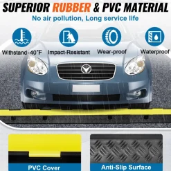 VEVOR 5-Piece Rubber Cable Guard, Dual Channel, 12000 lbs per Axle Load Capacity, Durable Hose & Wire Protection Ramp for Driveways, with Easy Access Top & 50 ft Caution Tape for Both Indoor & Outd