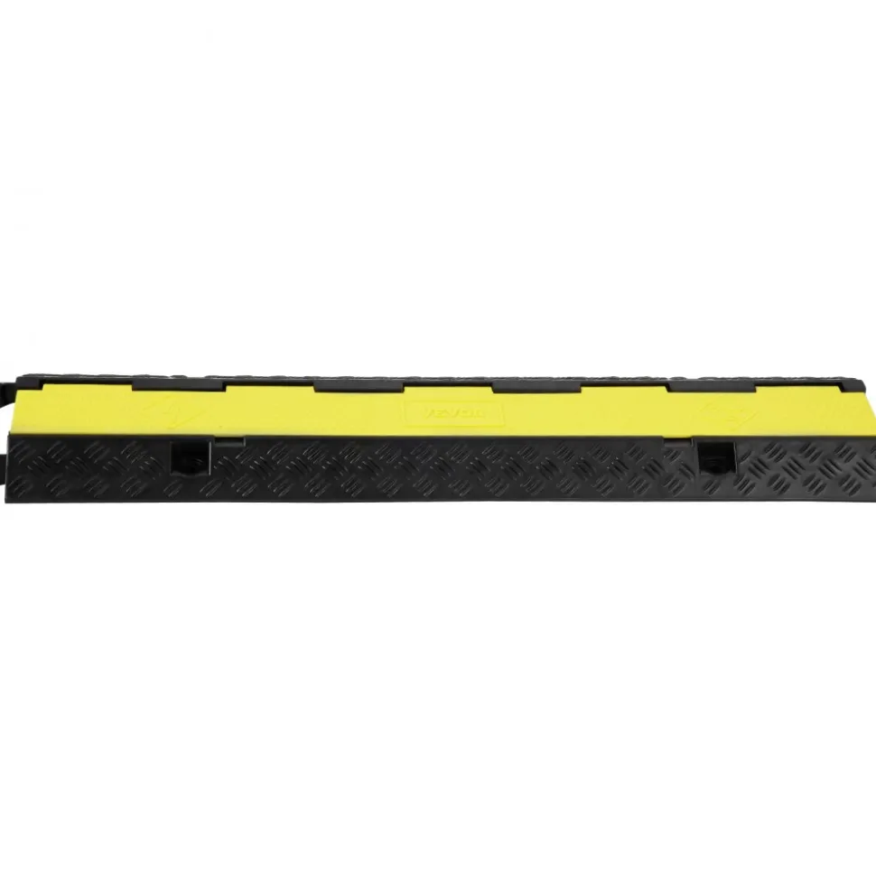 VEVOR 5-Piece Rubber Cable Guard, Dual Channel, 12000 lbs per Axle Load Capacity, Durable Hose & Wire Protection Ramp for Driveways, with Easy Access Top & 50 ft Caution Tape for Both Indoor & Outd