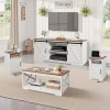 VEVOR 4 Pieces Farmhouse Coffee Table Sets, 40 in Coffee Table with 2 End Tables and 66 in TV Stand, Easy Assembly Living Room Tables Sets with Charging Station, for Office, Living Room & Apartment