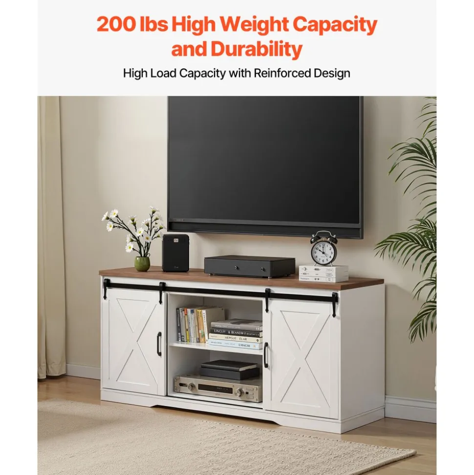 VEVOR 4 Pieces Farmhouse Coffee Table Sets, 40 in Coffee Table with 2 End Tables and 66 in TV Stand, Easy Assembly Living Room Tables Sets with Charging Station, for Office, Living Room & Apartment