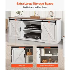 VEVOR 4 Pieces Farmhouse Coffee Table Sets, 40 in Coffee Table with 2 End Tables and 66 in TV Stand, Easy Assembly Living Room Tables Sets with Charging Station, for Office, Living Room & Apartment