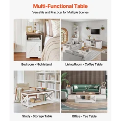 VEVOR 4 Pieces Farmhouse Coffee Table Sets, 40 in Coffee Table with 2 End Tables and 66 in TV Stand, Easy Assembly Living Room Tables Sets with Charging Station, for Office, Living Room & Apartment