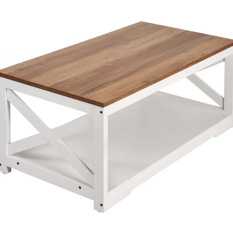 VEVOR 4 Pieces Farmhouse Coffee Table Sets, 40 in Coffee Table with 2 End Tables and 66 in TV Stand, Easy Assembly Living Room Tables Sets with Charging Station, for Office, Living Room & Apartment
