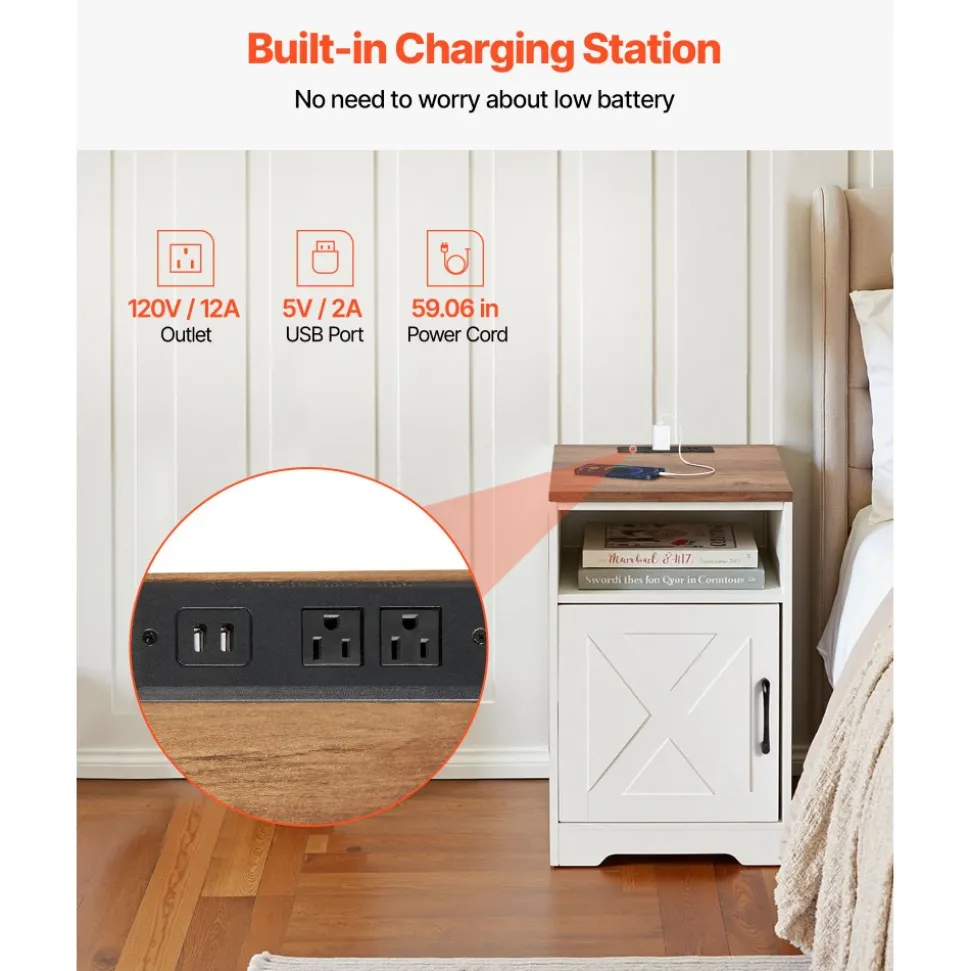 VEVOR 3 Pieces Farmhouse Coffee Table Sets, 40 in Industrial Coffee Table with 2 End Side Tables, Easy Assembly Coffee and End Tables Sets with Charging Station, for Office, Living Room & Apartment
