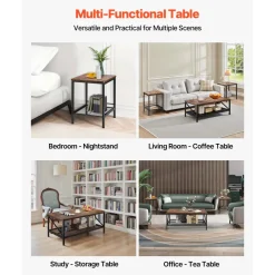 VEVOR 3 Pieces Living Room Table Sets, 41.3 in Industrial Coffee Table with 2 Square End Side Tables, Easy Assembly Coffee and End Tables Sets with Metal Legs, for Office, Living Room & Apartment